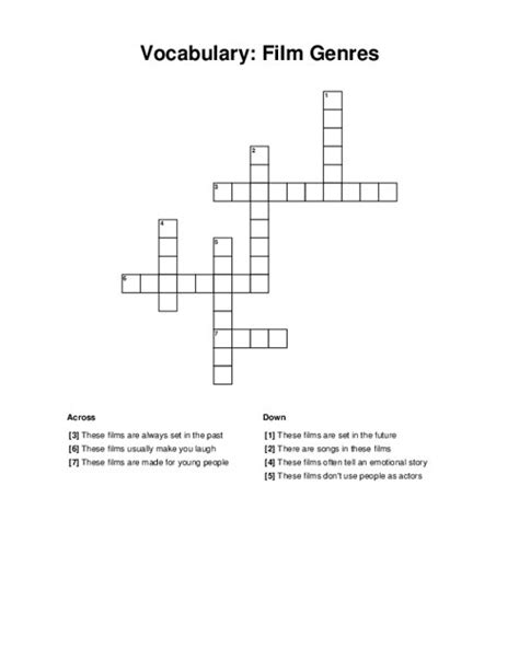 film genre crossword clue|Film genre, (abbr) (3